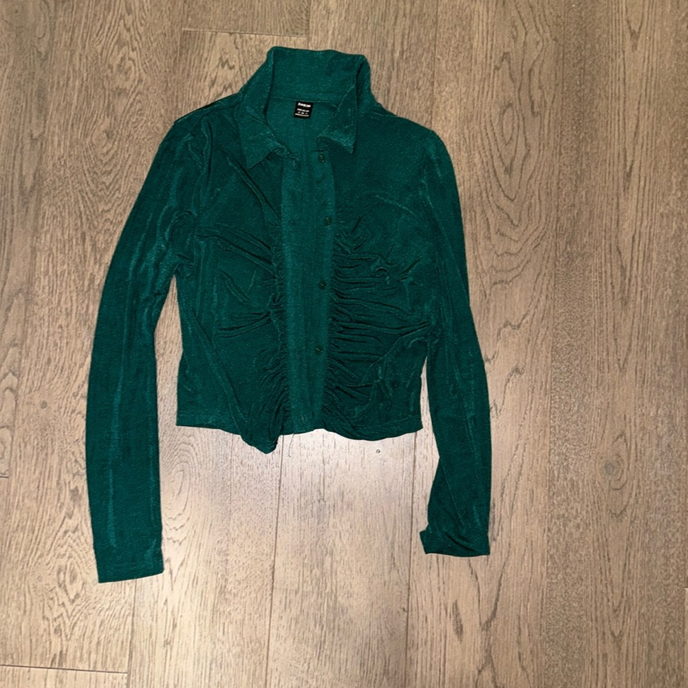 SHEIN- green button up.